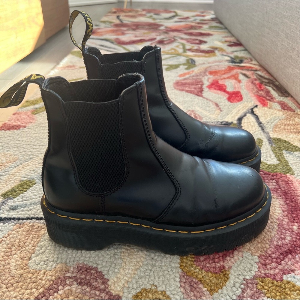 Dr. Martens Black Platform Chelsea Boots with Yellow Stitching